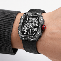 Montre à quartz pour hommes, montre-bracelet ultra fine en forme de baril, cadran squelette lumineux, étanche, bracelet en nylon