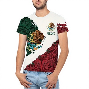 Camiseta de Manga Corta para Hombre con Estampado de la Bandera de México, Cuello Redondo, Estilo Casual, Algodón Jersey, Corte Regular, Diseño con Patrón - Product Image 1