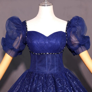 Navy Blue Ball Gown Evening Dress Sweetheart Neckline Embroidered Organza Adult Formal Prom Dress - Product Image 3