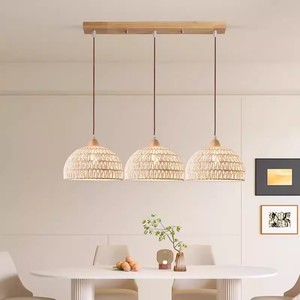Suspension LED rétro en rotin et corde de chanvre tressée à la main, style <span class=keywords><strong>japonais</strong></span>, finition bois crème, pour chambre d'hôtel, balcon, restaurant et bar simple - Product Image 3