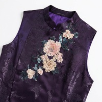 Gilet en satin de soie véritable brodé à la main avec boutons grenouillère, nouveau style chinois vintage, sans manches, pour femme, vente en gros