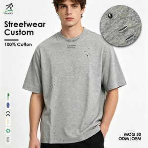 เสื้อยืดทรงบ็อกซี่ขาดๆ แบบวินเทจสำหรับผู้ชาย, เสื้อยืดคอกลมโอเวอร์ไซส์แบบทำสีซีดขาดๆ สไตล์วินเทจ, เสื้อผ้าสตรีทแวร์พร้อมโลโก้สั่งทำพิเศษ - Product Image 1