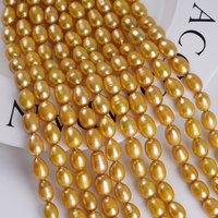 Brins de perles de culture d'eau douce teintes or des mers du Sud, forme riz, 7-8 mm, vente en gros pour la fabrication de bijoux