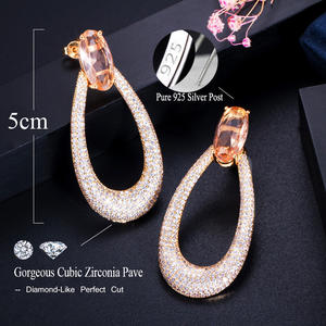 Boucles d'oreilles en <span class=keywords><strong>pierre</strong></span> de Zircon cubique, couleur or jaune, Micro pavé, grandes boucles d'oreilles rondes pour femmes, fiançailles, mariage, fête, bijoux - Product Image 6