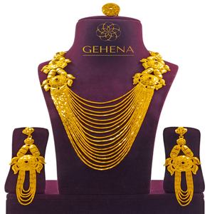 Conjunto De collar largo chapado en oro De 24K, pendientes, bisutería De lujo, placa o conjunto africano para mujer, joyería Indienne, 5 gramos - Product Image 1