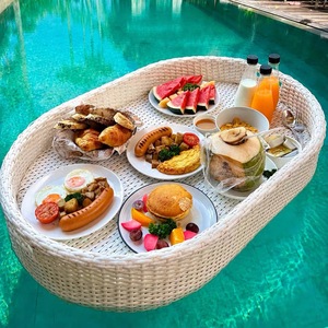 PE Rattan Basket Hotel Swimming Pool <b>Floating</b> Tray for Breakfast Afternoon Tea Water Serving Plate Storage Tray for Hotel Villa - Product Image 2
