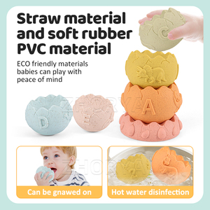 Giocattoli da bagno per bambini paglia di grano Zhorya giocattoli da impilamento per uova di dinosauro morbido per bambini 6 pezzi che impilano scaffali con numeri - Product Image 5
