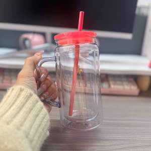16 24oz <b>Double</b> <b>Wall</b> Snow Globe Tumbler Bottom Pre Drilled With Handle Lid and Straw Leakproof Drinking Cup - Product Image 1