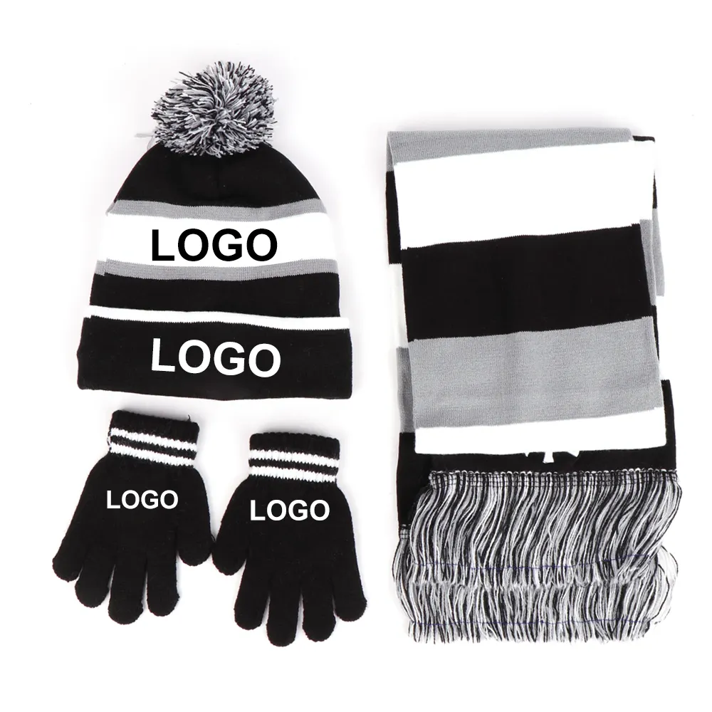 kids wholesale men warm winter knitted beanie children hats sets and mitten three-piece scarf