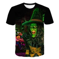 Kaos Pria Unisex Musim Panas Desain Halloween OEM Kustom, Longgar, Polos, Bahan Rajut, Cepat Kering, Ramah Lingkungan, Kasual