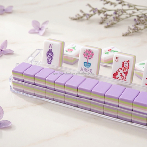 En stock: Lujoso juego de Mahjong americano de 160 fichas de acrílico morado claro, pintadas después del grabado. Set de Mahjong de viaje, fichas de Mahjong de calidad. - Product Image 5