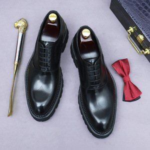 British retro business casual shoes for men, top-grain cowhide business formal shoes with thick sole and high <b>heel</b> - Product Image 4
