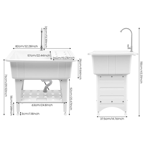 <span class=keywords><strong>Bac</strong></span> de lavage robuste en plastique PP avec planche à laver intégrée, évier utilitaire sur pied et étagère de rangement pour salle de bain, balcon, garage, buanderie - Product Image 3