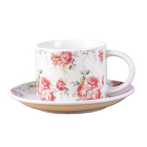 Vente en gros de tasses et soucoupes en céramique épaisse personnalisées Offre Spéciale tasses à café européennes hotelware tasse et soucoupe motif fleur <span class=keywords><strong>expresso</strong></span> - Product Image 2