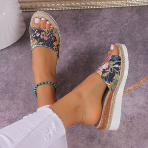 Sandales compensées A13 taille 43 pour femme 2025 en cuir PU, sandales plates à plateforme, mules décontractées - Product Image 6