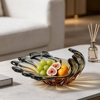RYLAVA Verre soufflé à la main, dégradé ambre noir, en forme de feuille, style Art Déco moderne et de luxe léger, pour le rangement de fruits et de collations, Baptême, Bar Mitzvah