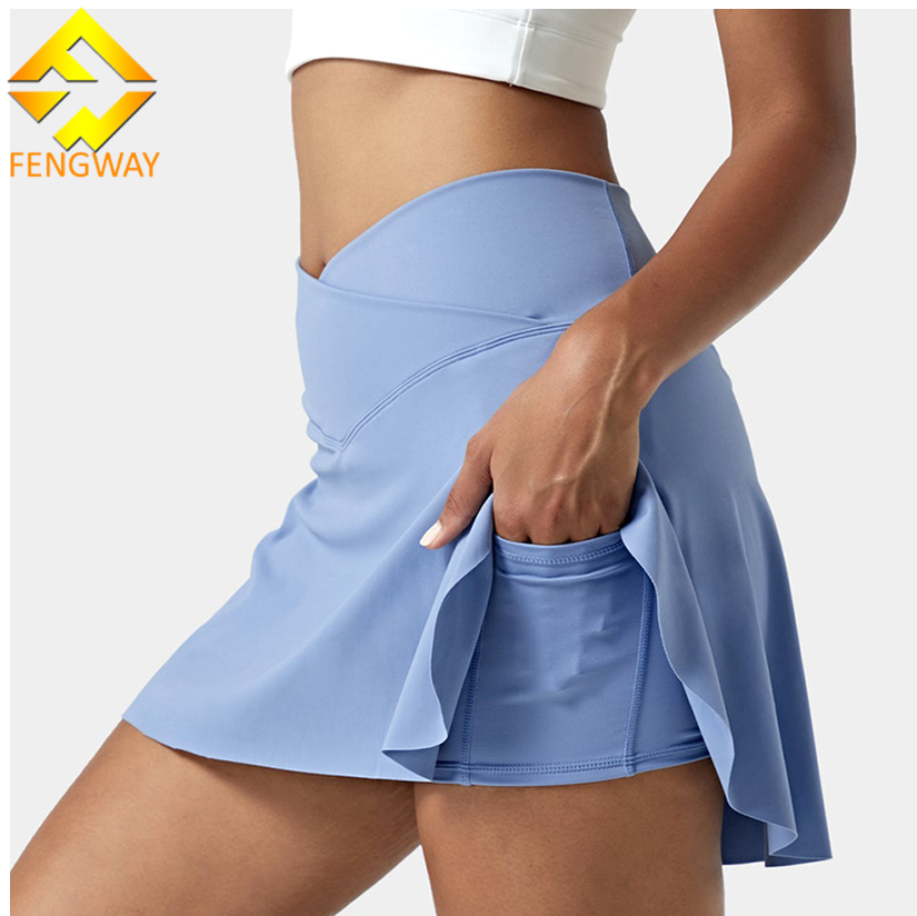 Женская спортивная мини-юбка с боковым карманом Fengway, однотонная теннисная юбка 2 в 1 с логотипом на заказ