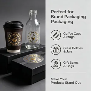 Round Gold Foil Stamping Label for Coffee Cups Glass Bottles Gift Boxes Packaging Seal <b>Sticker</b> PET Material - Product Image 1