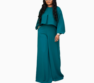 Yuhong - Conjunto de 2 Piezas para <span class=keywords><strong>Mujer</strong></span>, Estilo Europeo Americano, Dulce y Elegante, Primavera-Verano, Cuello Alto, Manga Larga, Adornado con Cuentas, Transpirable, Pantalones Anchos de Poliéster - Product Image 3