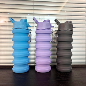 Eco-friendly BPA-Free Silicone Collapsible Tumbler Custom Logo Color with Carabiner for Outdoor Sports Back School Modern Design