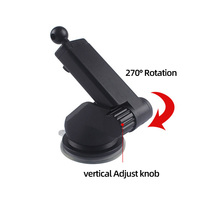 Support de téléphone à ventouse en silicone flexible et étanche avec rotule de 17 mm, base télescopique réglable en hauteur, rotation à 270°, noir, pour voiture