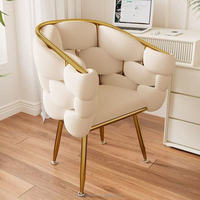 Chaise de salle à manger moderne en lin, style luxe léger, tabouret de maquillage, chaise de coiffeuse, pieds en métal, dossier, pour nail art - Vente en gros
