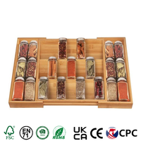 Organisateur de tiroir extensible à 3 niveaux en bambou pour cuisine, support de rangement pour assaisonnements, plateau à épices en bois avec ensemble de bocaux