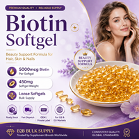 Capsules de biotine sans sucre, sans OGM, 5000 mcg, en gélules molles, pour les cheveux, la peau et les ongles des adultes, marque privée OEM ODM