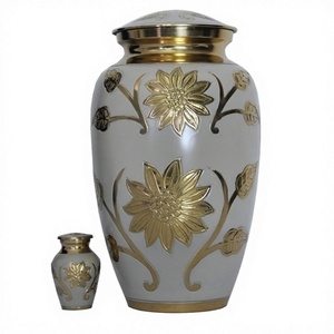 Urna de cremación funeraria de rosa con flores esmaltadas Modelo en latón para cenizas humanas Adecuado para entierro de cementerio grande - Product Image 1