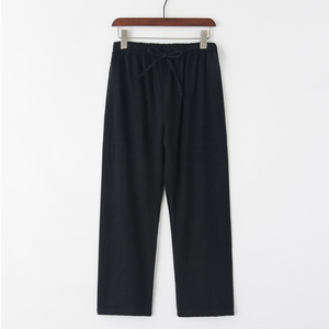 <span class=keywords><strong>Pantaloni</strong></span> di <span class=keywords><strong>lino</strong></span> Casual da uomo personalizzati <span class=keywords><strong>pantaloni</strong></span> di <span class=keywords><strong>lino</strong></span> a gamba dritta in vita elasticizzata leggera tinta unita - Product Image 2