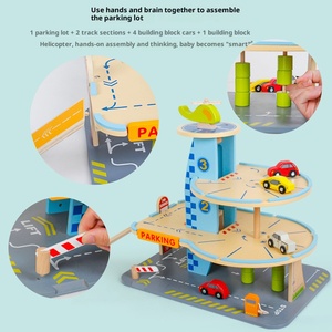 Ensemble de jeu de <span class=keywords><strong>garage</strong></span> de stationnement éducatif multi-niveaux en bois, voitures, avion, écologique, non toxique, jouet de jeu de rôle Montessori pour - Product Image 3