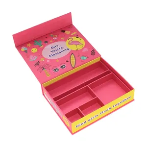 Kotak Magnet desain kustom untuk mainan anak kotak bentuk buku dengan nampan dalam pembagi kardus kaku