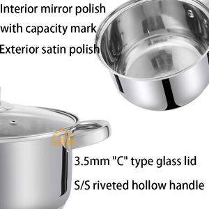 Nuovo Design Set di Pentole in Vetro Borosilicato ad Alta Resistenza, Casseruole e Pentole in Acciaio Inox con Fondo Spesso - Product Image 3
