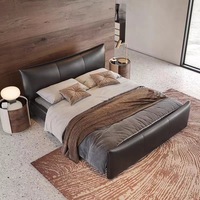 Lit double moderne de luxe léger et écologique, en cuir noir Warrior, avec cadre en bois artistique, design italien minimaliste, nouveau modèle
