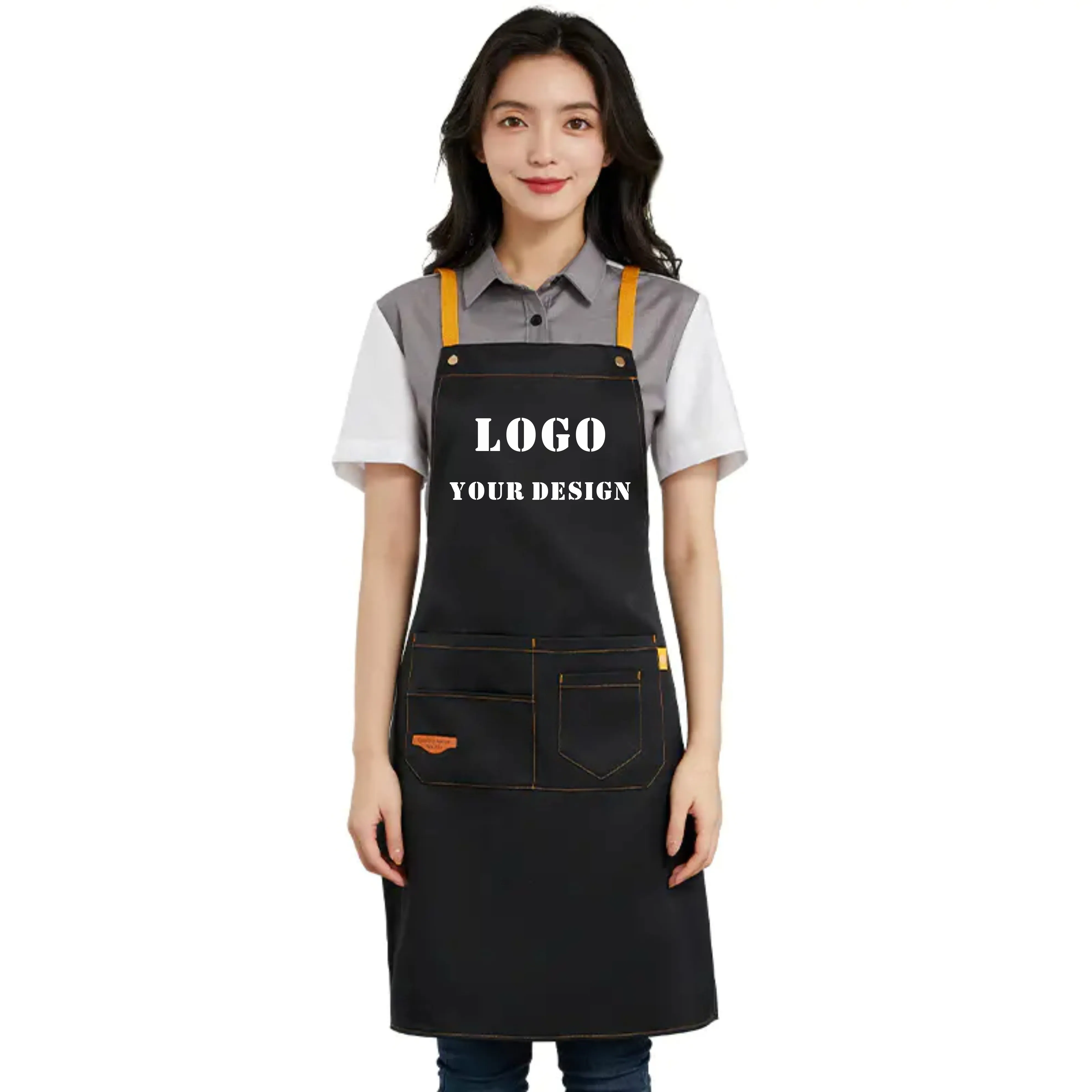 Nuovo stile all'ingrosso Logo personalizzato grembiule di bellezza cucina Chef bavaglino grembiule parrucchiere parrucchiera