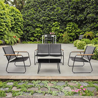 Ensemble de table à manger d'extérieur moderne rectangulaire durable avec plateau en verre et structure en fer noir de luxe pour salon