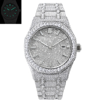Montre automatique unisexe de luxe avec boîtier entièrement pavé de moissanite, cadran entièrement pavé, fenêtre de date et bracelet intégré