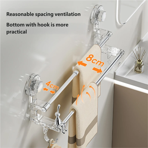 Portasciugamani <span class=keywords><strong>a</strong></span> <span class=keywords><strong>Ventosa</strong></span> Multifunzionale, Robusto, da Parete, per Cucina e <span class=keywords><strong>Bagno</strong></span>, Barra Telescopica in Plastica PC - Product Image 3