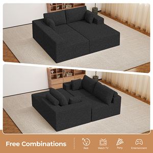 Modular <b>Black</b> Sherpa Fabric L-Shape Sectional <b>Sofa</b> with Chaise Deep Seat Cloud Couch for Living Room - Product Image 3