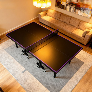 <span class=keywords><strong>Table</strong></span> de tennis de <span class=keywords><strong>table</strong></span> intérieure noire pliable mobile de 25mm avec lignes roses Construction en MDF durable - Product Image 4
