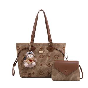 Sac fourre-tout double vintage brodé en PU, grande capacité, sac à bandoulière décontracté avec fermeture éclair - Product Image 5