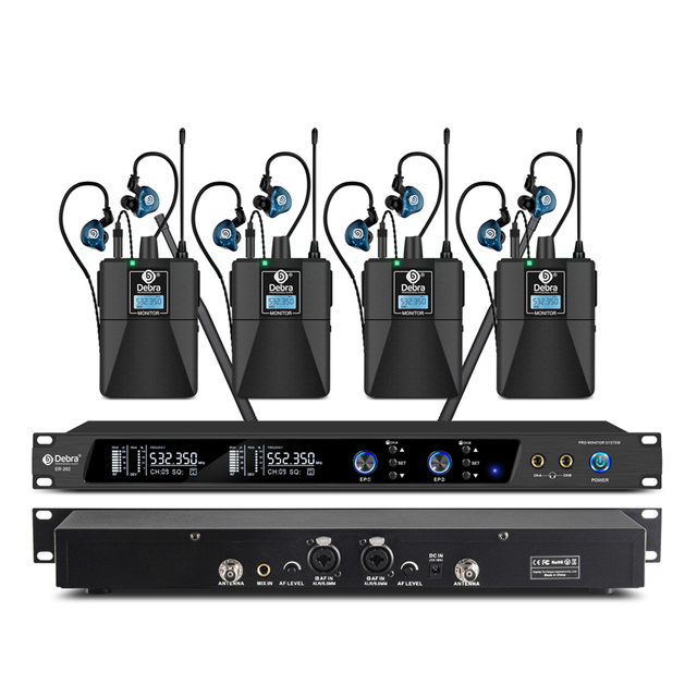 Debra Audio Professional Ear Monitor Wireless System ER-202 Dual Channel Monitoring 300ft Range XLR Noise Cancelling