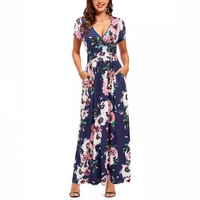 Robe Hawaïenne Imprimée Tendance 2026, Col V Ample, Manches Courtes, Coupe Trapèze avec Poches pour l'Été et la Plage