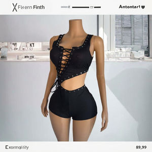 Ensemble 2 pièces en jean vintage pour femme, automne-hiver 2025, haut brodé imprimé et short mi-cuisse, séchage rapide, personnalisable - Product Image 3