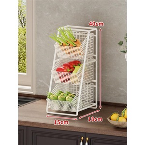 Cestino Portaoggetti in Metallo per <span class=keywords><strong>Cucina</strong></span>, Design a Tre Livelli Compartimentato, Rimovibile, Grande Capacità per Verdura, Frutta e Snack - Product Image 6