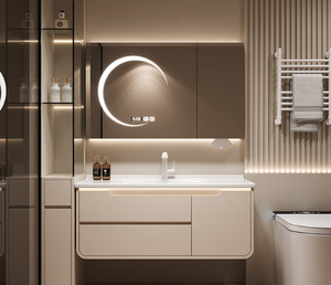 Tocador colgante moderno resistente al agua, mueble para el hogar, espejo <span class=keywords><strong>de</strong></span> <span class=keywords><strong>pared</strong></span> inteligente para villas, carcasa <span class=keywords><strong>de</strong></span> MDF, escurridor <span class=keywords><strong>de</strong></span> cobre - Product Image 6