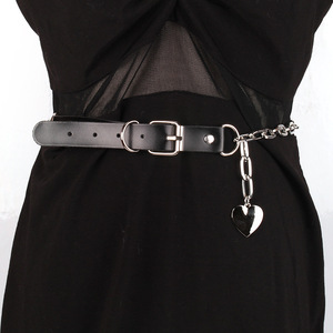 Cinturón de cuero de vaca para mujer con colgante de corazón de cadena de metal, estilo punk de moda para vestidos y pantalones - Product Image 3