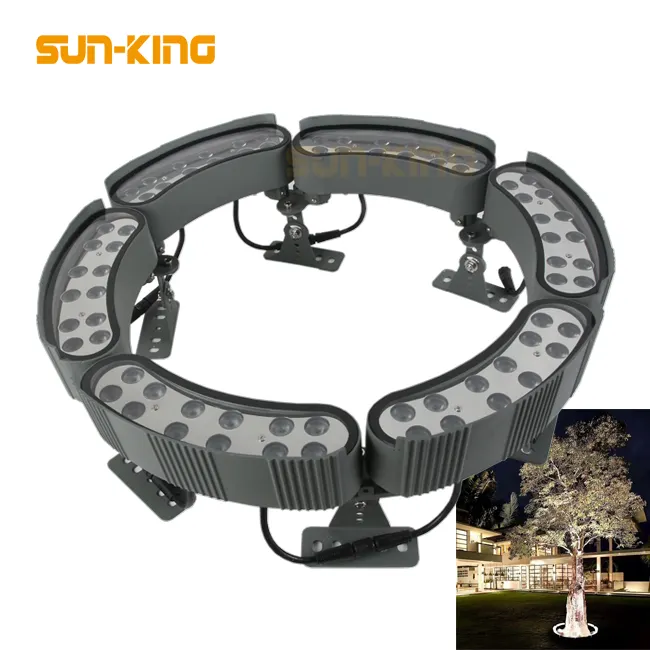 Ronde Decoratieve Landschap Ip65 Rgb 3000K Geel Paars Coconut Palm Tree Spotlight 72W 12Wx6 Led Pijler Ring Licht