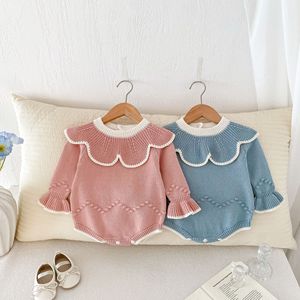 Angou Ins otoño nuevo bebé niña hecho a <span class=keywords><strong>mano</strong></span> bola Lotus Collar botón cierre sólido Casual mamelucos suéter - Product Image 2