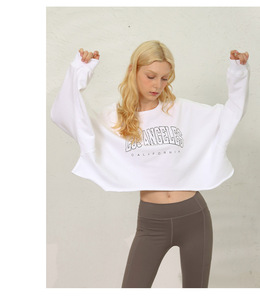 Custom Logo Winter Womens Lightweight 100% Cotton Eco-Friendly Solid Color Oversized Crew Neck Workout Sports Crop <b>Top</b> Gym - Product Image 5